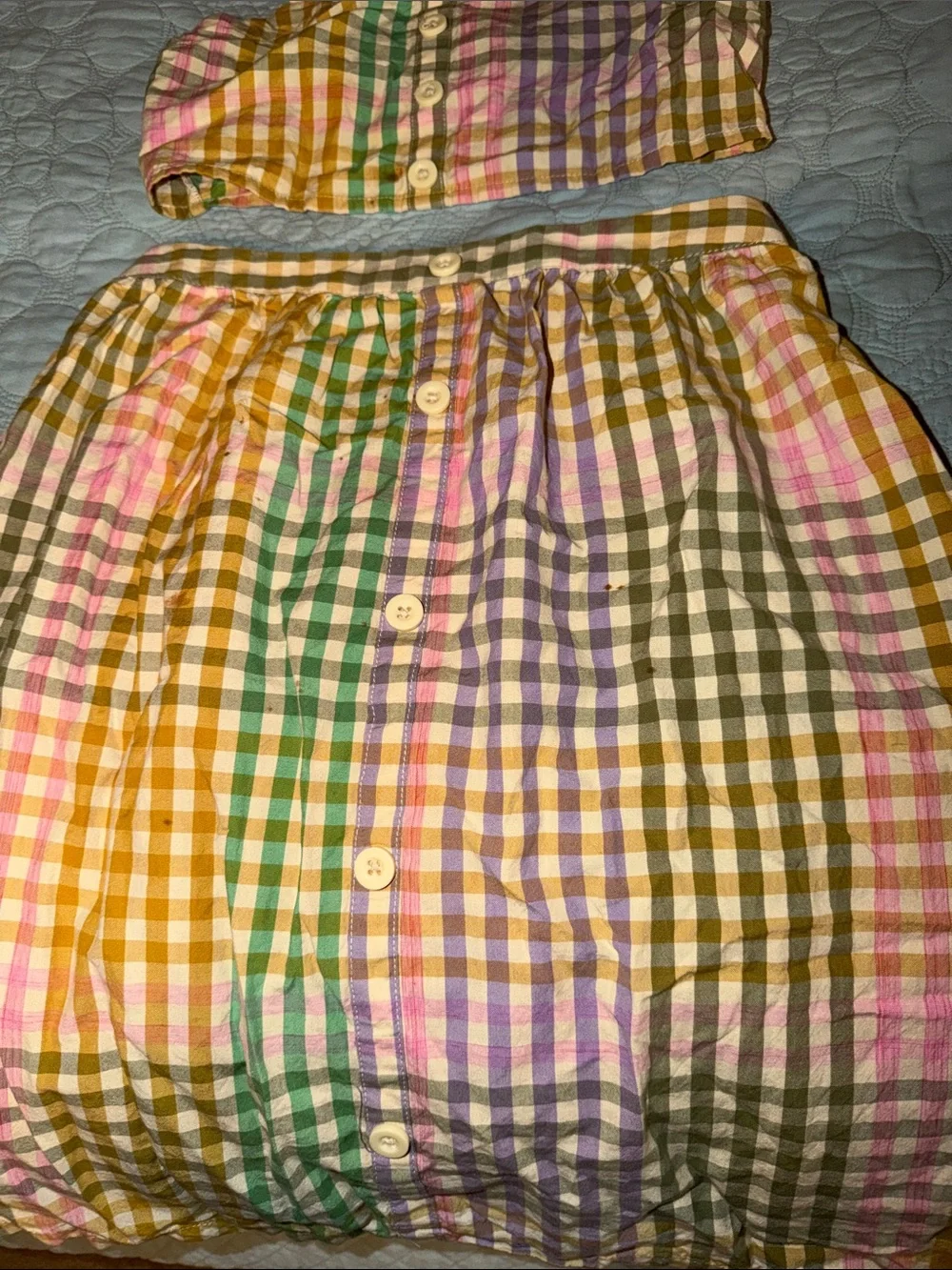 Girls' Multicolor Gingham Crop Top & Skirt Matching Set